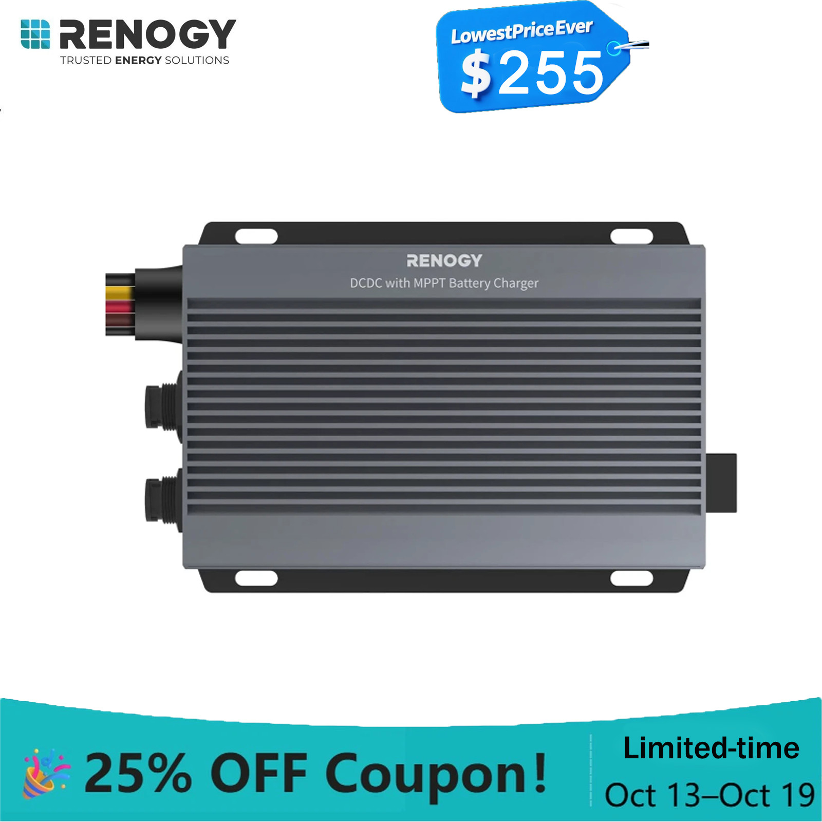 RENOGY 12V/24V 50A DC-DC Charger w/MPPT For RV, Marine Lithium/AGM/Gel Batteries