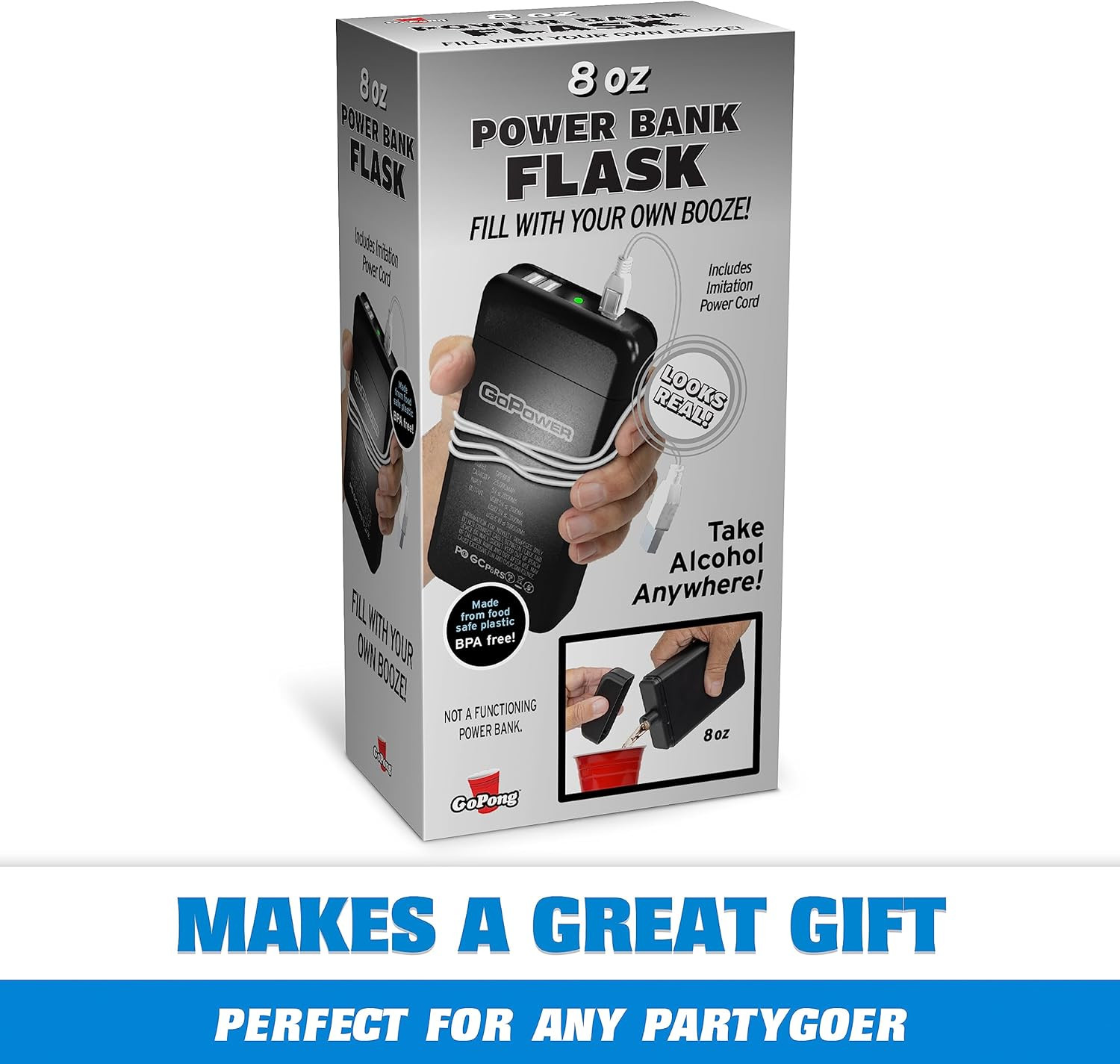 Power Bank Flask (8 Oz) - Hidden Alcohol Travel Flask – Secret Liquor Container