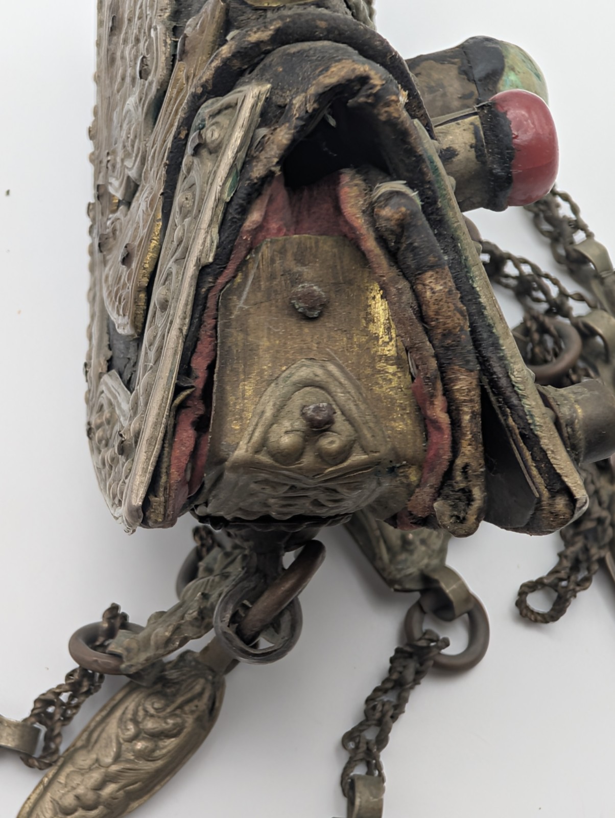 Antique 19thC Tibetan Chakmak Tinder Pouch & Matching Leather Belt Strap Set