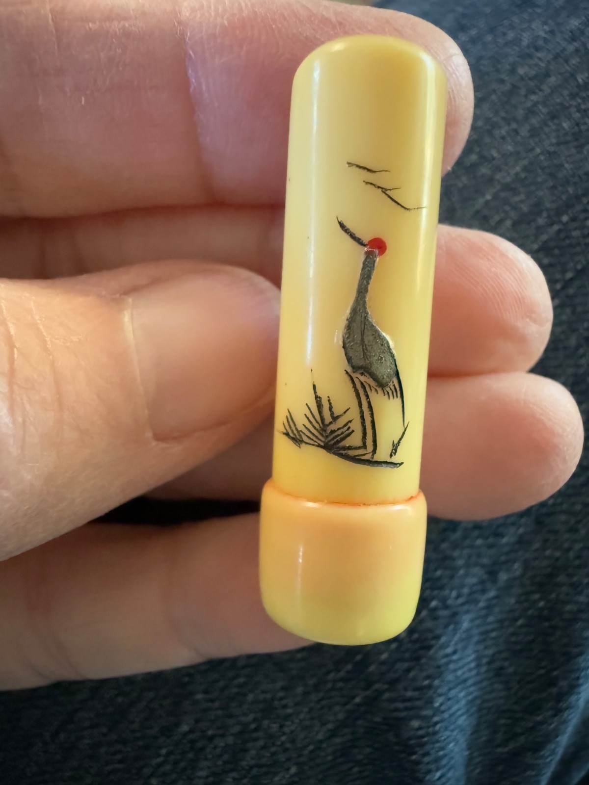 Vintage Japanese Hanko stamper with powdered red ink in little case circa 1940