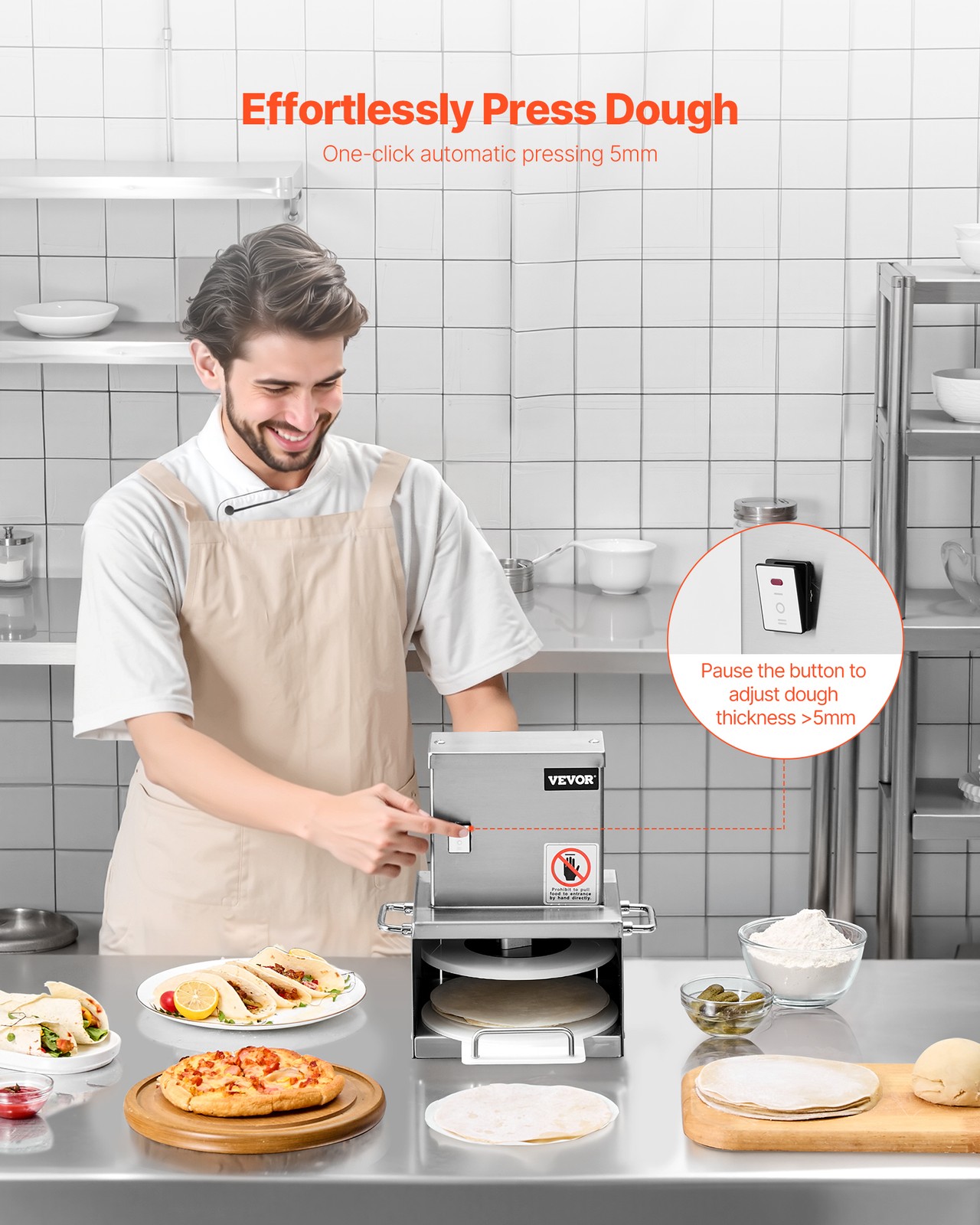 VEVOR 6" Electric Pizza Dough Press Machine Pizza Pastry Sheeter Stainless Steel