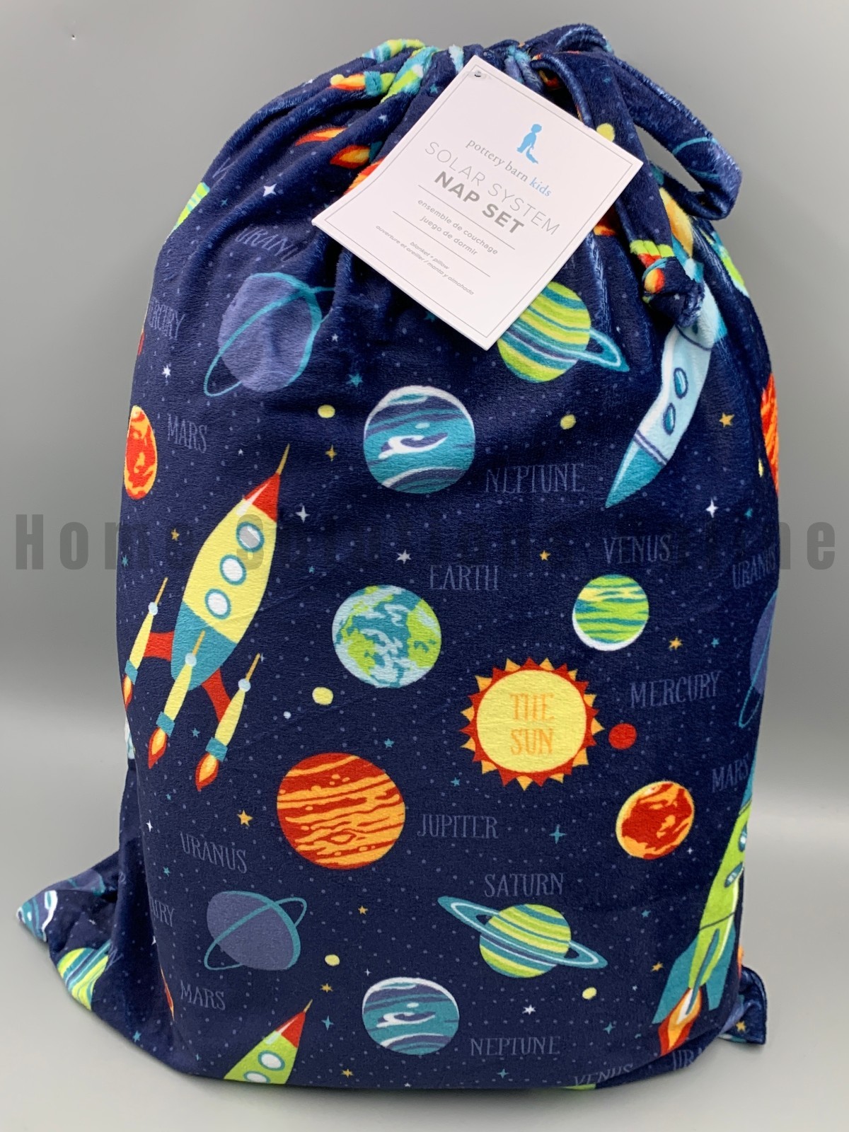 Pottery Barn Kids Navy Solar System Blanket Pillow Nap Set Bag #B5032