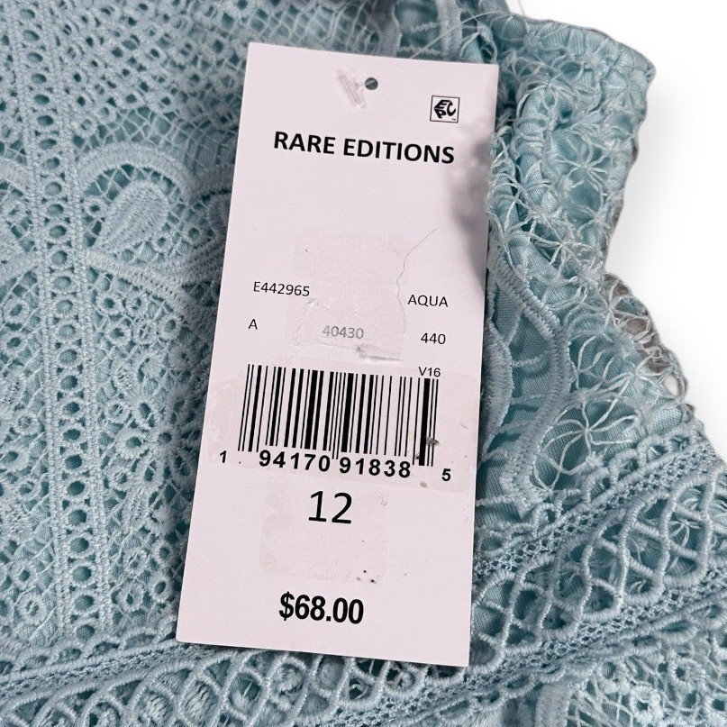 Rare Editions Aqua Blue Lace Tiered Halter Dress Girls Size 12 E442965 NWT