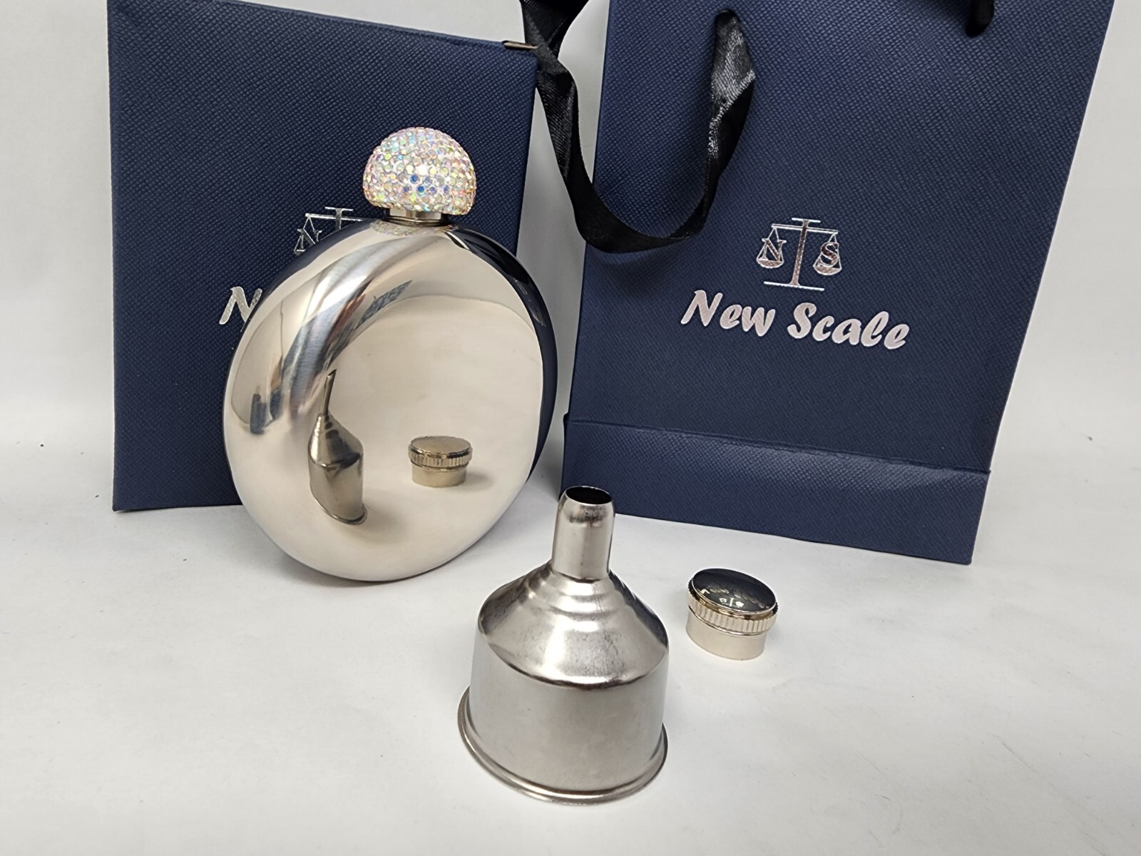 COMPASS FLASK 5 ounce/ 148 ml Canteen, Stainless Steel w/ funnel and two Caps