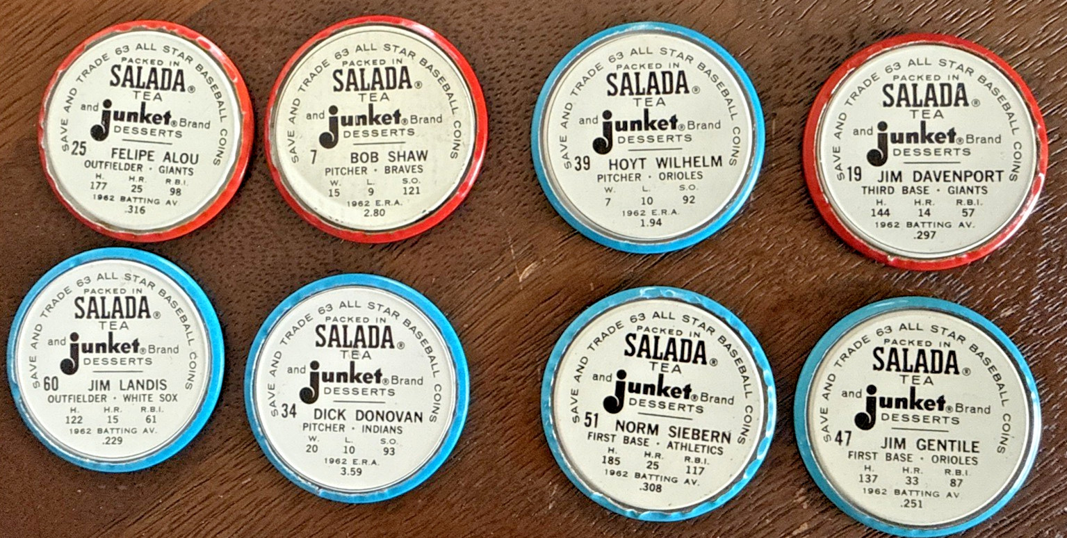 1962/1963 Salada Tea Junkett Baseball Coins Lot 32 Kaline Aaron Robinson Wilhelm
