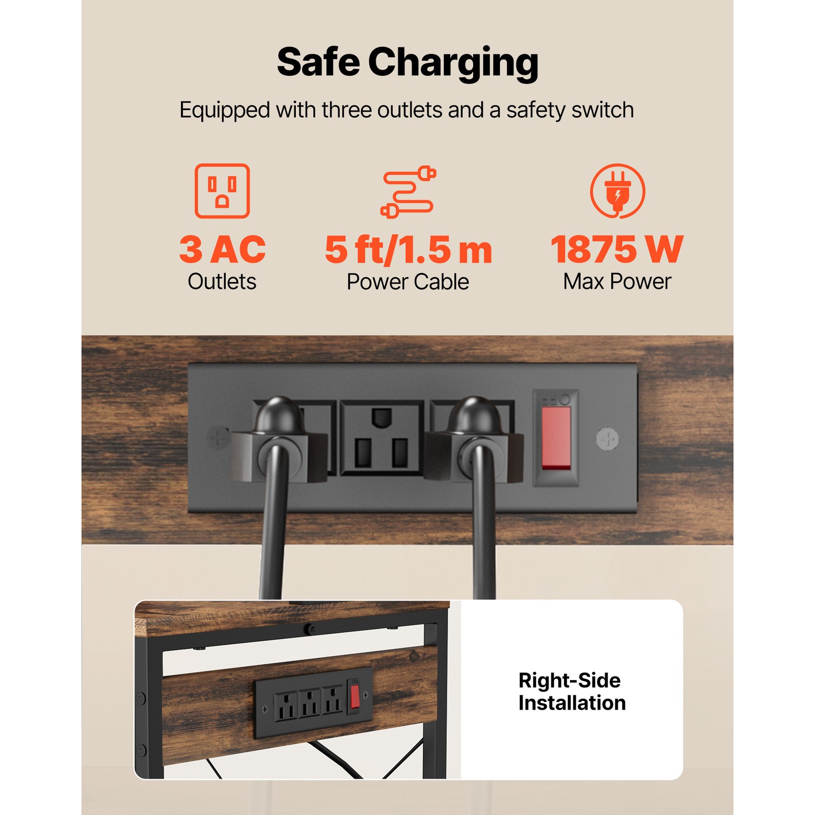 Uimoso Kitchen Bakers Rack with Power Outlet and 5 ft Power Cord