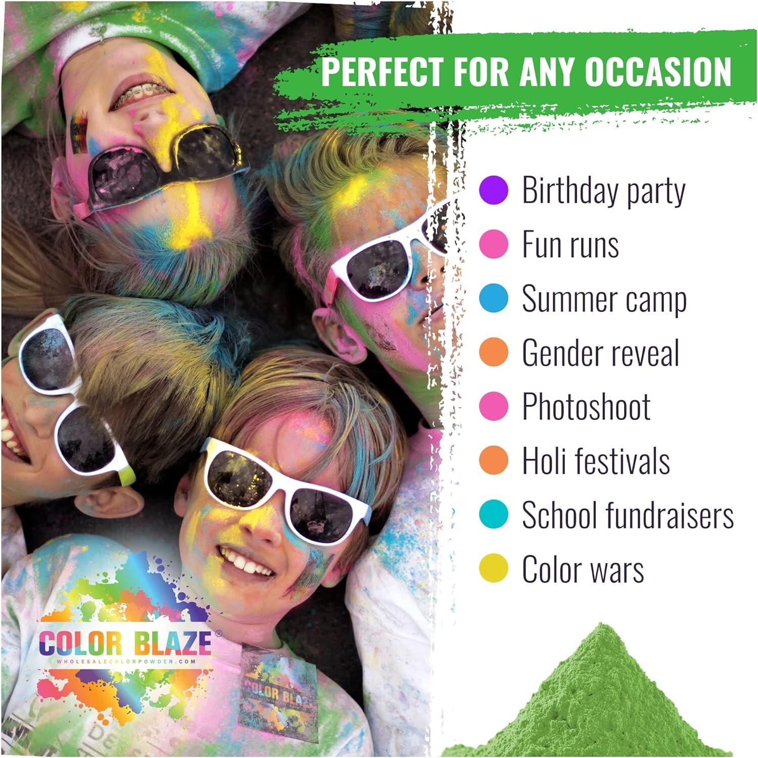 Color Blaze - 8 Pack Color Powder - 5lbs Each of Eight Colors Holi Festivals