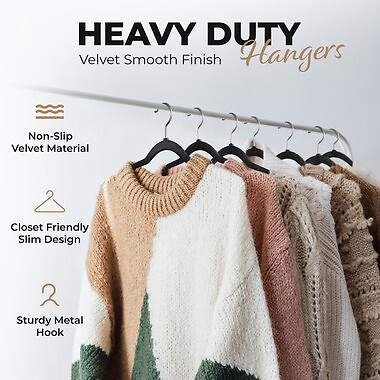 Velvet Clothing Hangers, 200 Pack, Black\Gray\Ivory, Non-Slip
