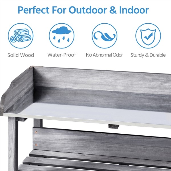 3-layer Outdoor Potting Bench Garden Working Station with Metal Surface