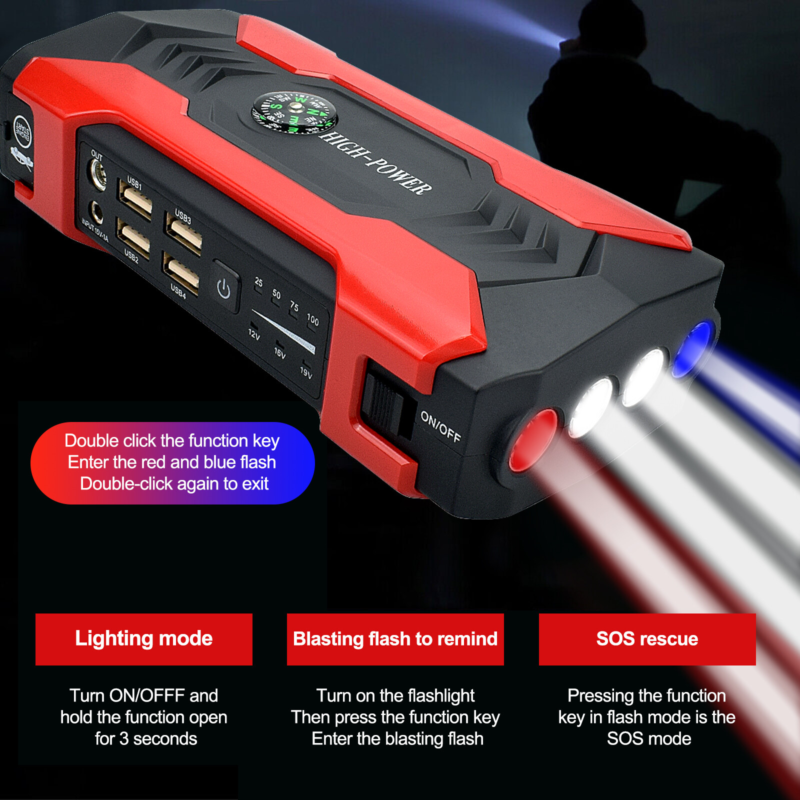 100000mAh Car Jump Starter Booster Jumper Box Power Bank Battery Charger