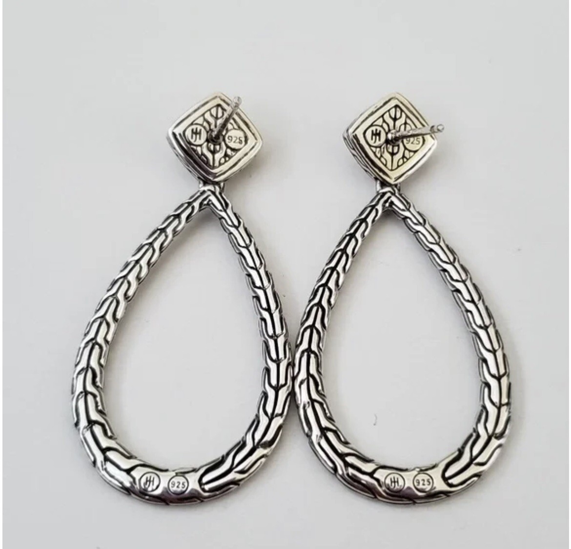 John Hardy Classic Chain Sterling Silver Hammered Pear Drop Earrings