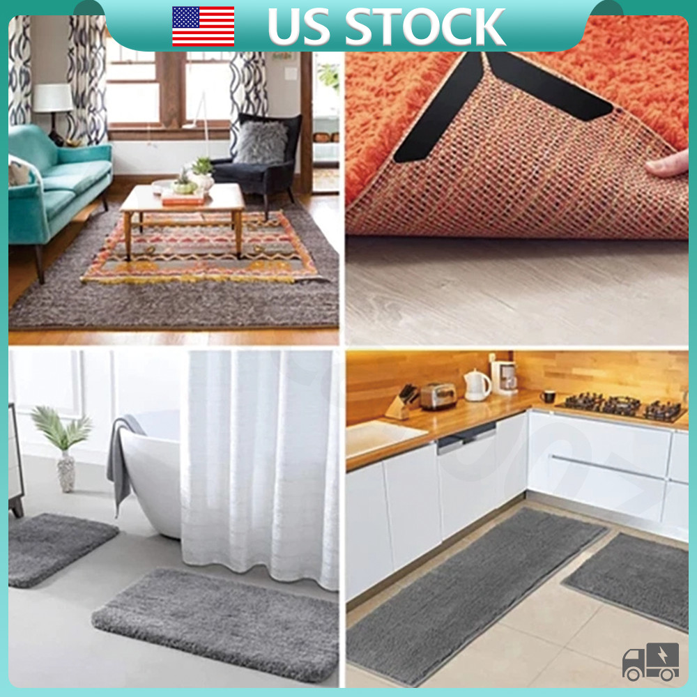 8Pcs Carpet Mat Adhesive Grippers Non Slip Rubber Rug Stickers Reusable Tape