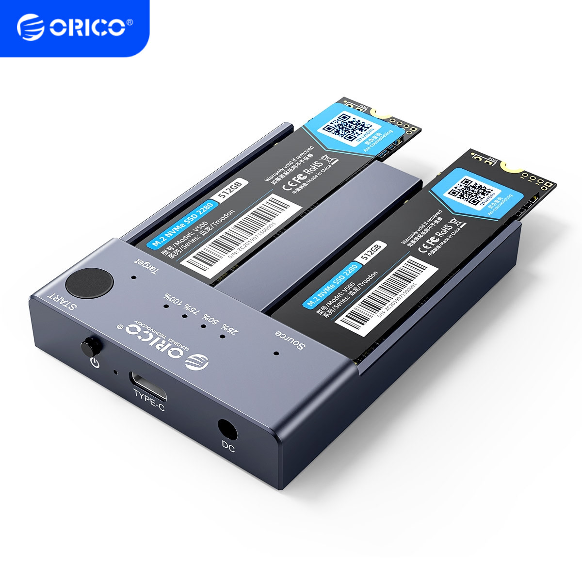 ORICO Dual Bay M.2 SSD NVMe M.2 Enclosure Offline Clone Duplicator 10Gbps M Key
