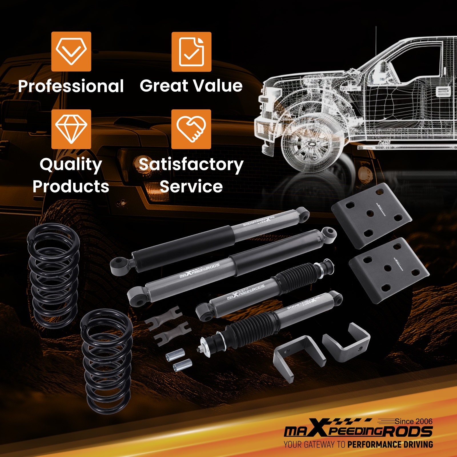 Performance Lowering Kit 3"/5" for Ford Ranger 2WD 1998-2015 with Flip Kit