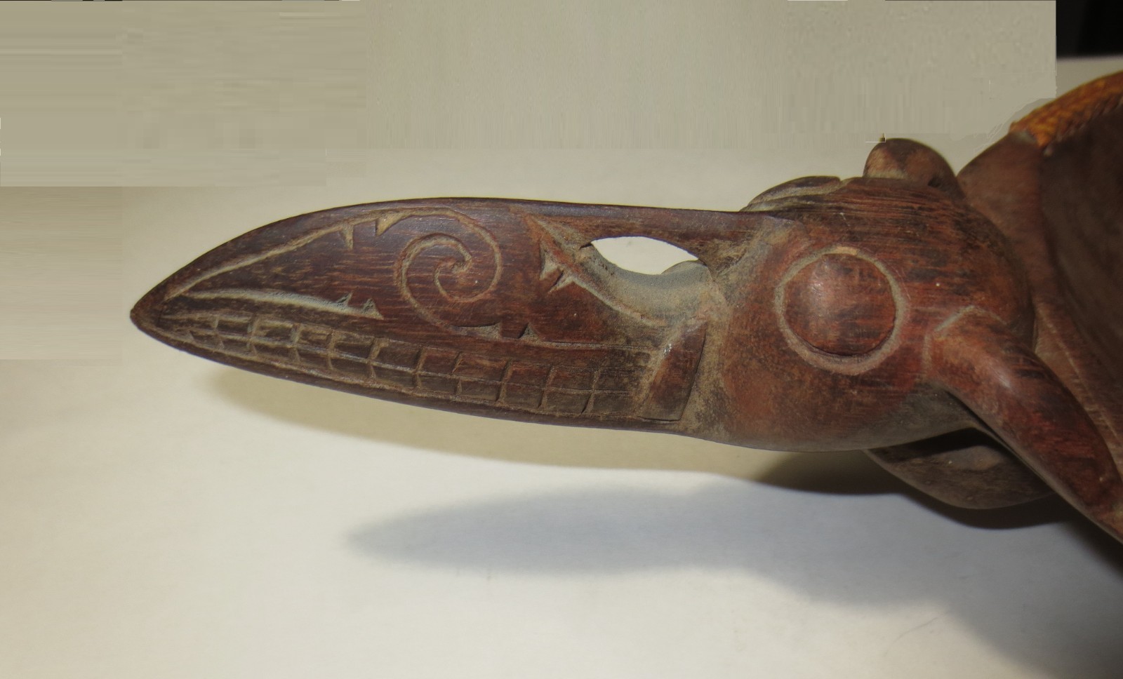 RARE! ANTIQUE! c1900 BORNEO "ASO DRAGON" CARVED WOOD BOWL w WEAVED RATTAN RIM