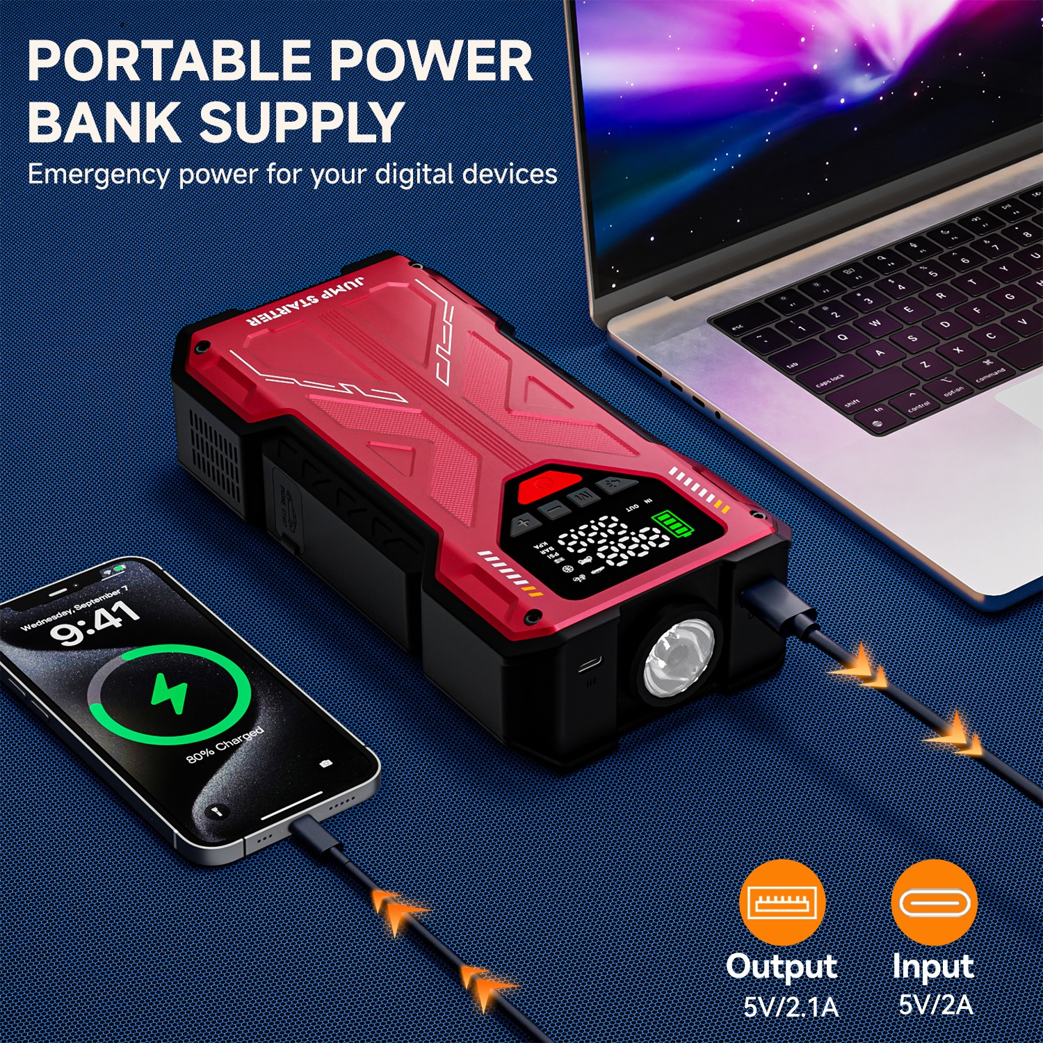 6000A Car Jump Starter with Air Compressor Combo Portable Jump Box Bank Battery