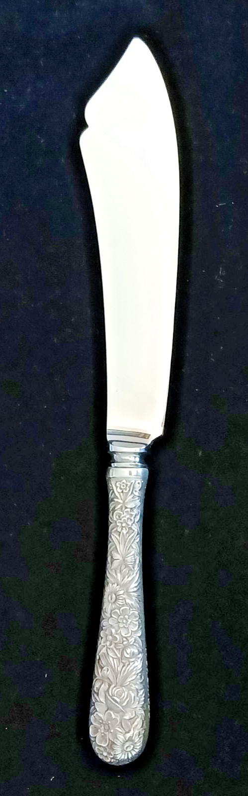 S Kirk and Son Repousse sterling silver stainless handle fish knife 10 3/8" Mng