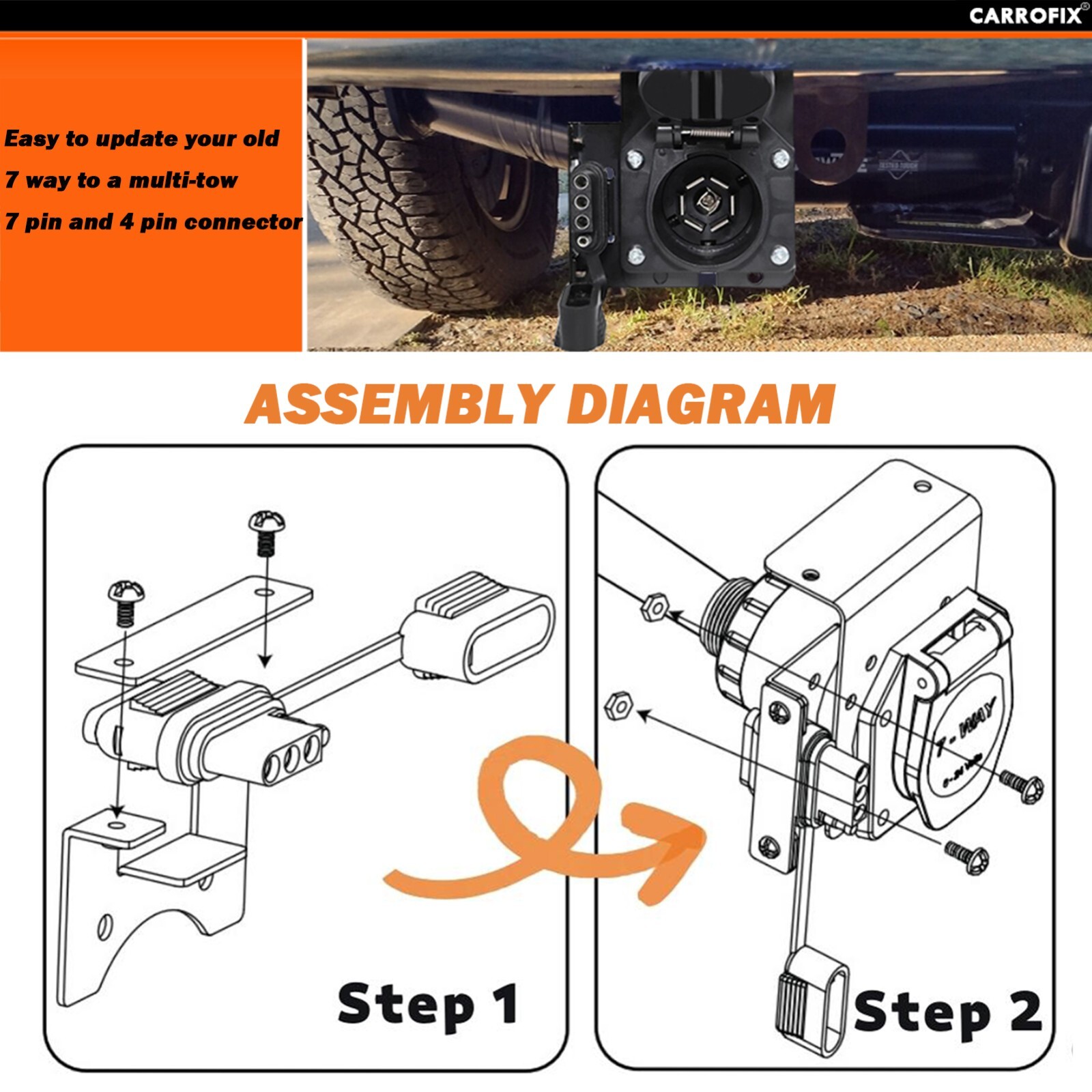 Universal Multi-Tow trailer light connector 4-way to 7-way