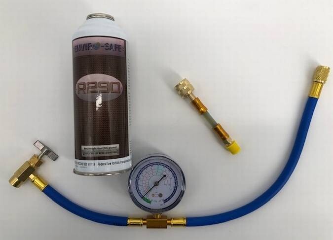 R290 Refrigerant 8 oz. can, Gauge Set & Proseal Mini(Kit for Fridges, Freezers)