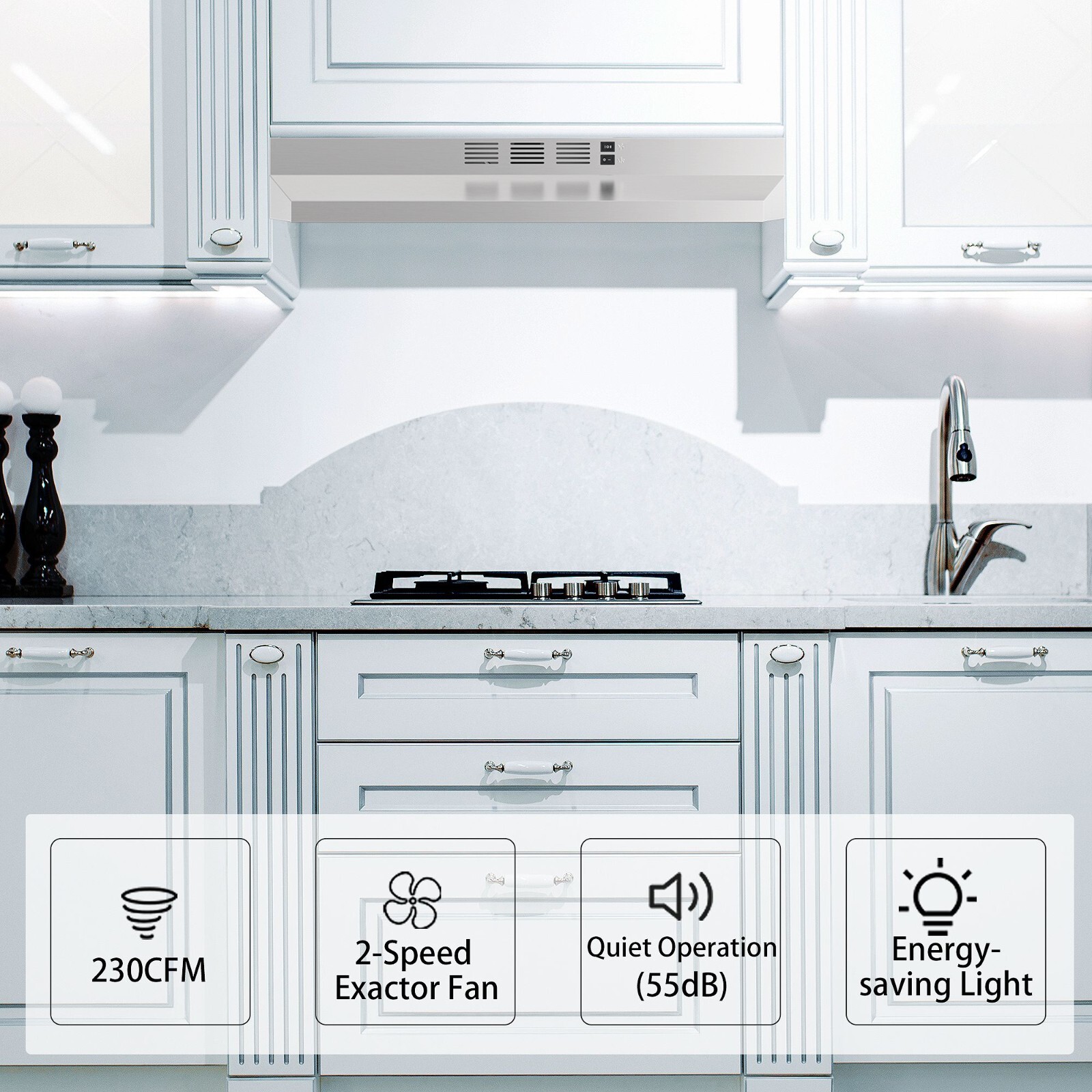 30 inch Under Cabinet Range Hood 230CFM Ducted/Ductless Stainless Steel LED New