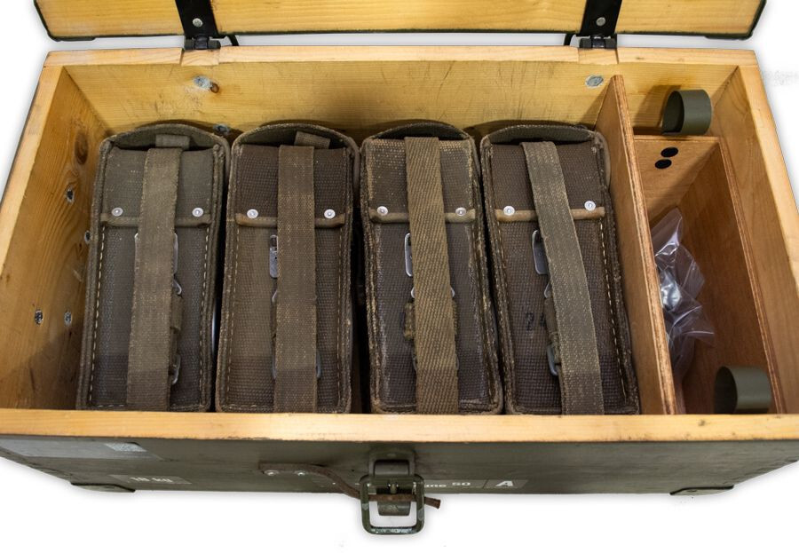 Vintage Swiss Army EN50-A Field Telephones, 4 Phones and Crate