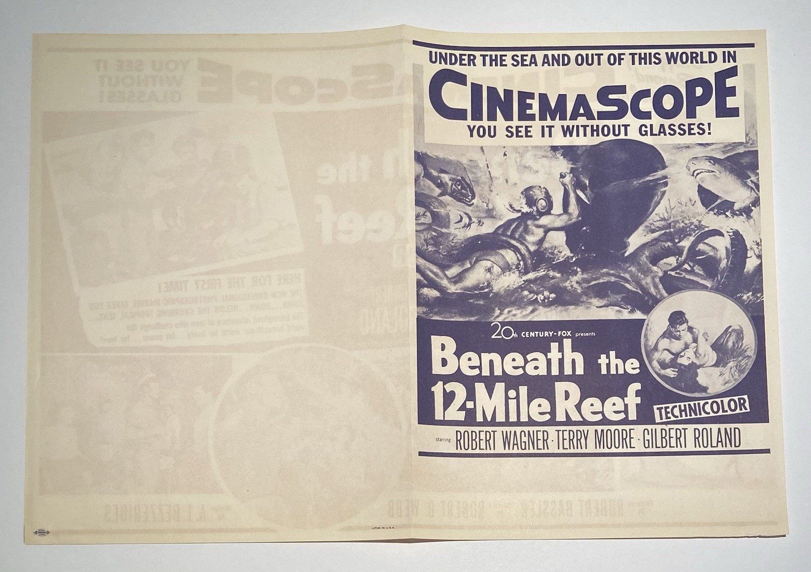 BENEATH THE 12-MILE REEF - Rare 1953 CinemaScope Film ROBERT WAGNER Movie Herald