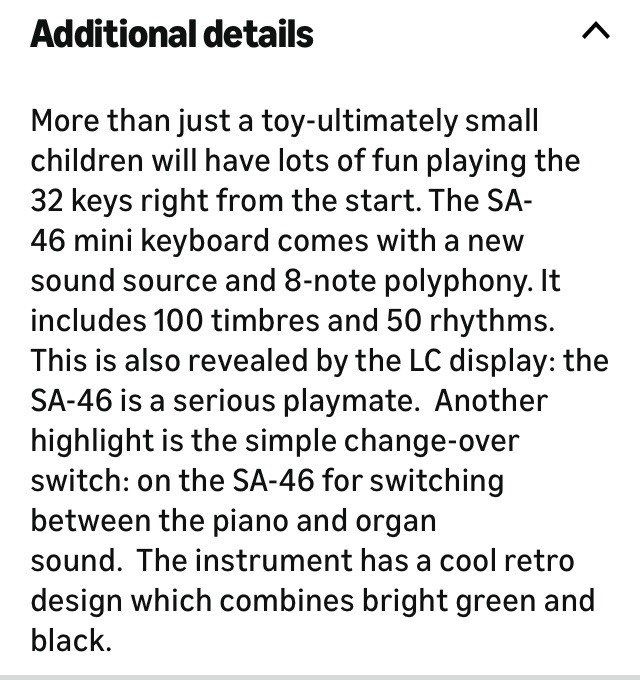 NEW OOB Casio SA-46 32-Key Mini Electronic Keyboard Black & Green + Batteries