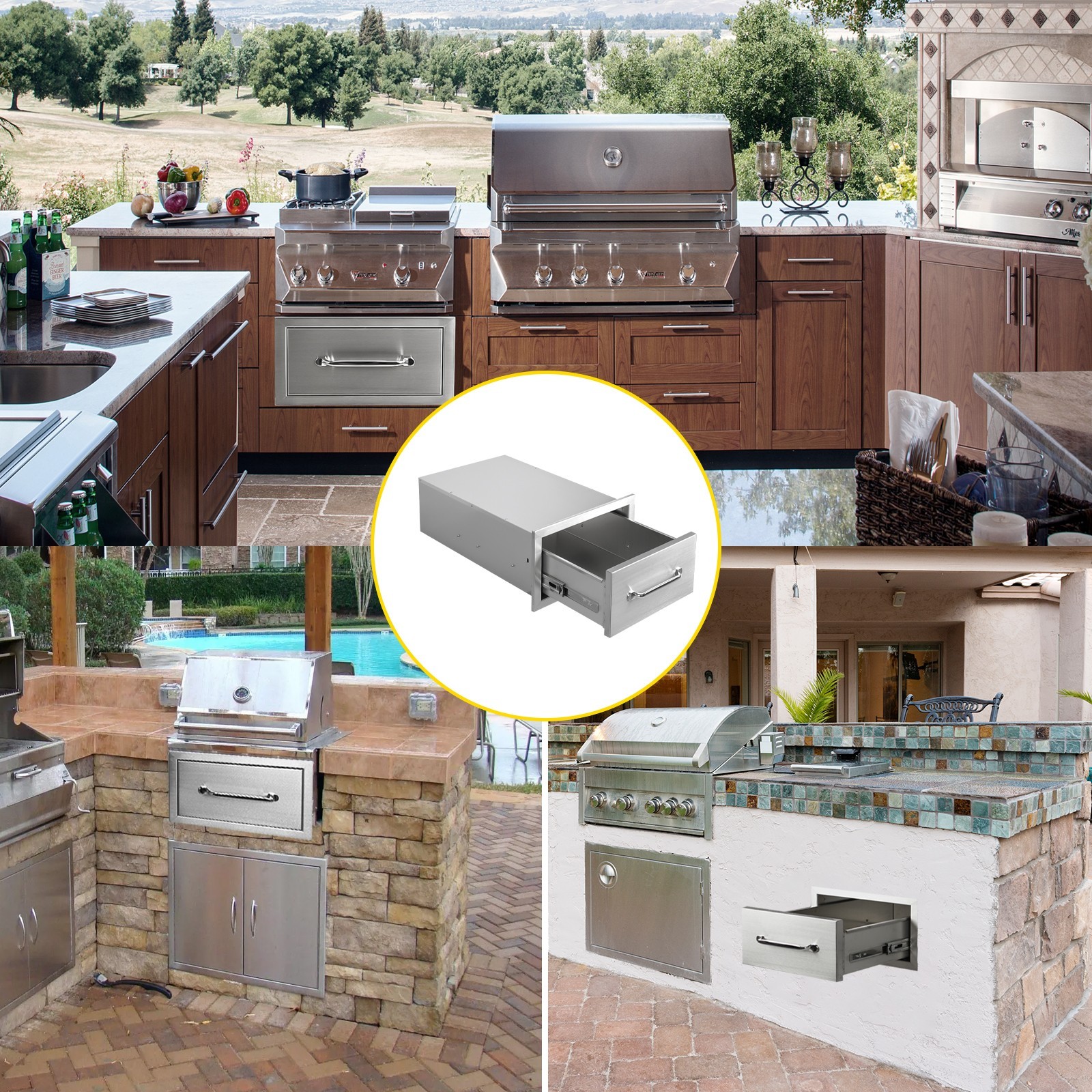 Stainless Outdoor Kitchen Drawers,Flush Mount BBQ Drawers with Handle(Multi-size
