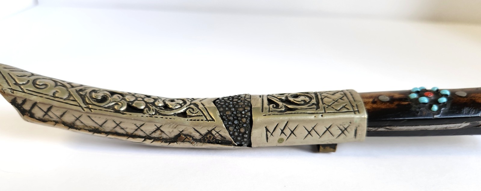 Antique Tibetan Himalayan Turquoise Knife & Sheath Tribal Nomad 6.5" Sheathed