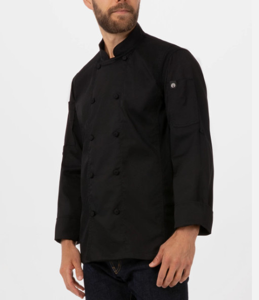 Chef Works NEW Black Bowden Long Sleeve Mens 2XL Chef Coat CBC01 Double Breasted