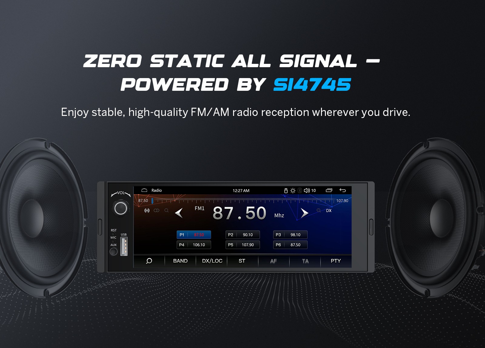 Wireless CarPlay Android Auto 6.36" 1DIN Receiver w/ Bluetooth 5.3 RDS AM/FM USB