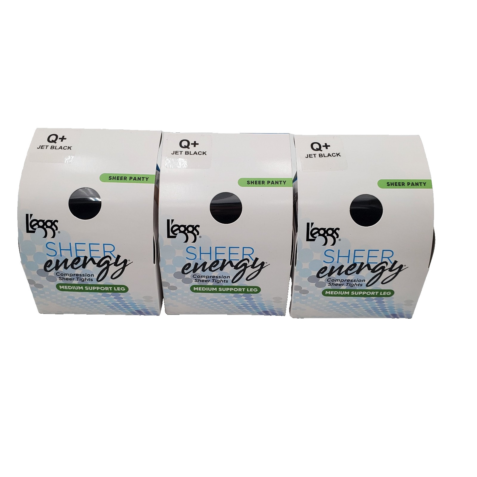 3 Pairs Leggs Sheer Energy Q+ Queen Plus XXL Jet Black Pantyhose Sheer Panty