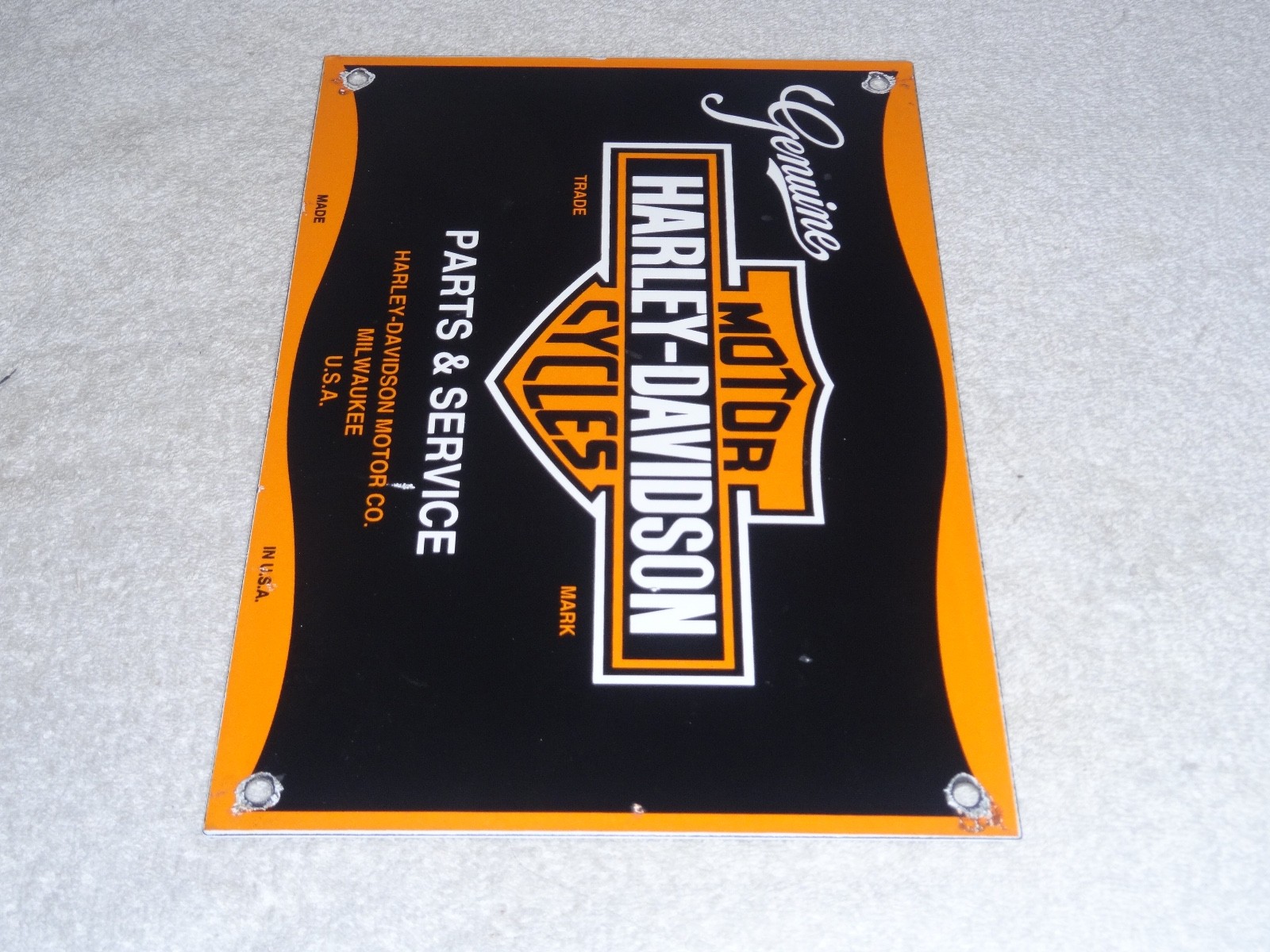 VINTAGE HARLEY DAVIDSON MOTORCYCLE PARTS 12" PORCELAIN METAL GASOLINE & OIL SIGN