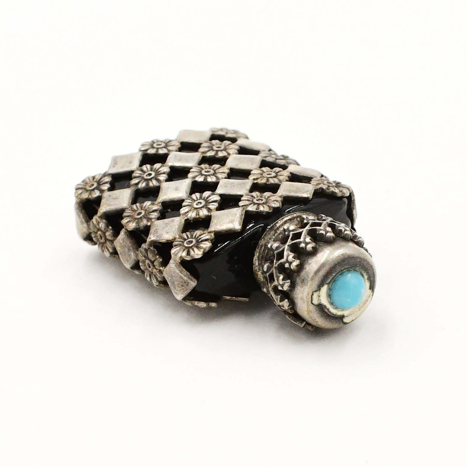 Sterling Silver 925 Vintage Turquoise Gemstone Flower Perfume Bottle