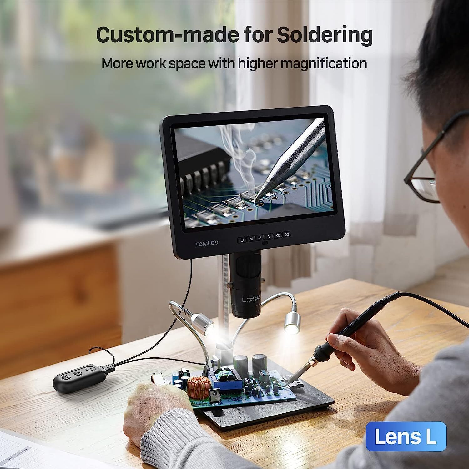 TOMLOV DM602 Pro 10.1" HDMI Digital Coin Microscope 2000x Pro Boom Arm Stand LCD