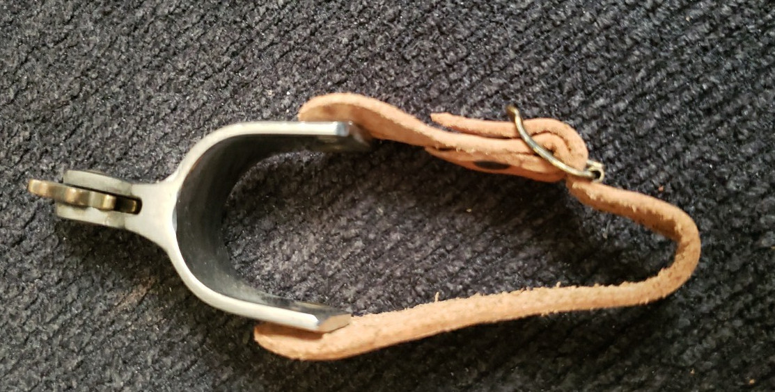 Single Small Kids Western Cowboy Spur Chrome and Brass Tooled Leather