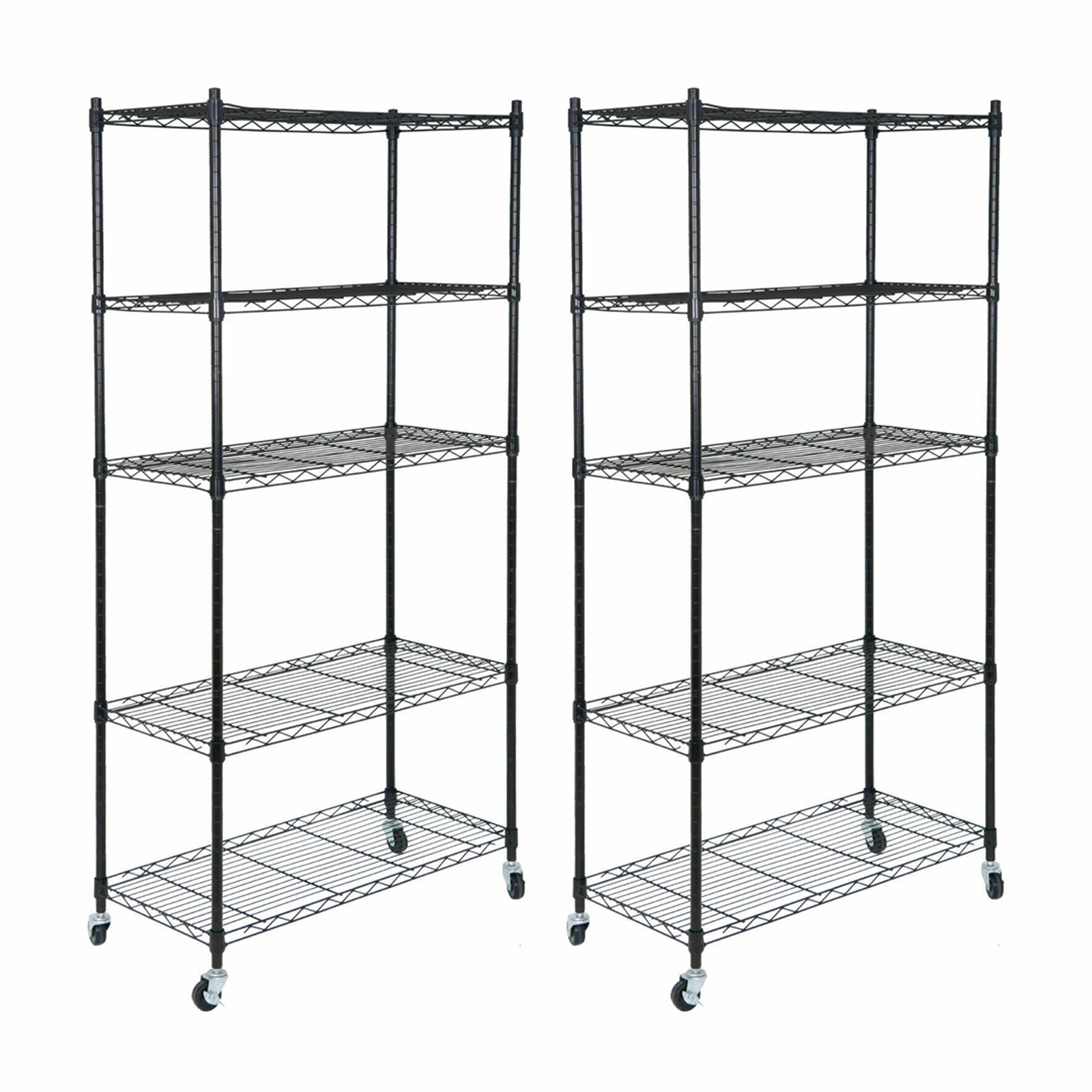 2PCS 5-Tier Wire Shelving Unit Rack Large Space Shelves Stroage Rolling 4 Wheels