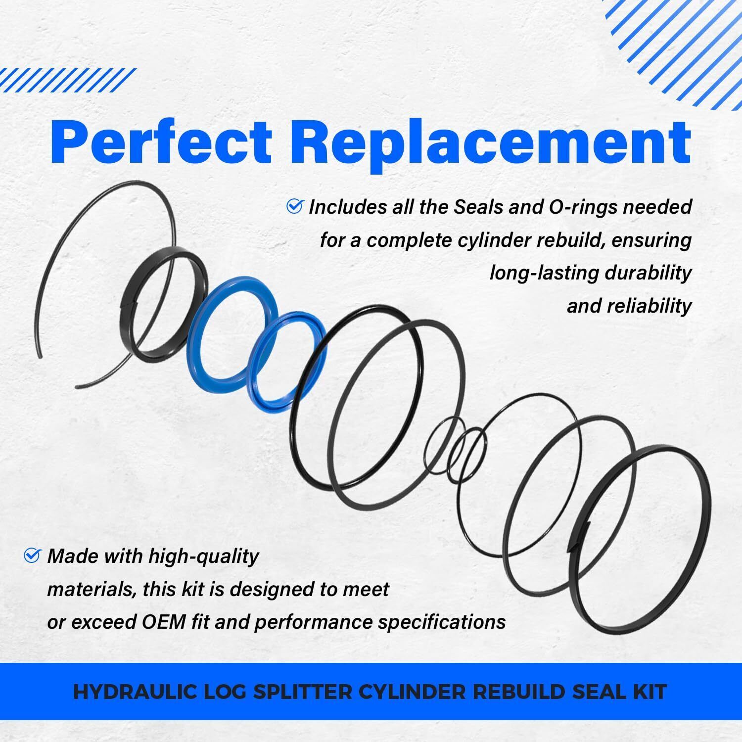 5" Bore x 2" Rod Cylinder Hydraulic Log Splitter Cylinder Rebuild Seal Kit