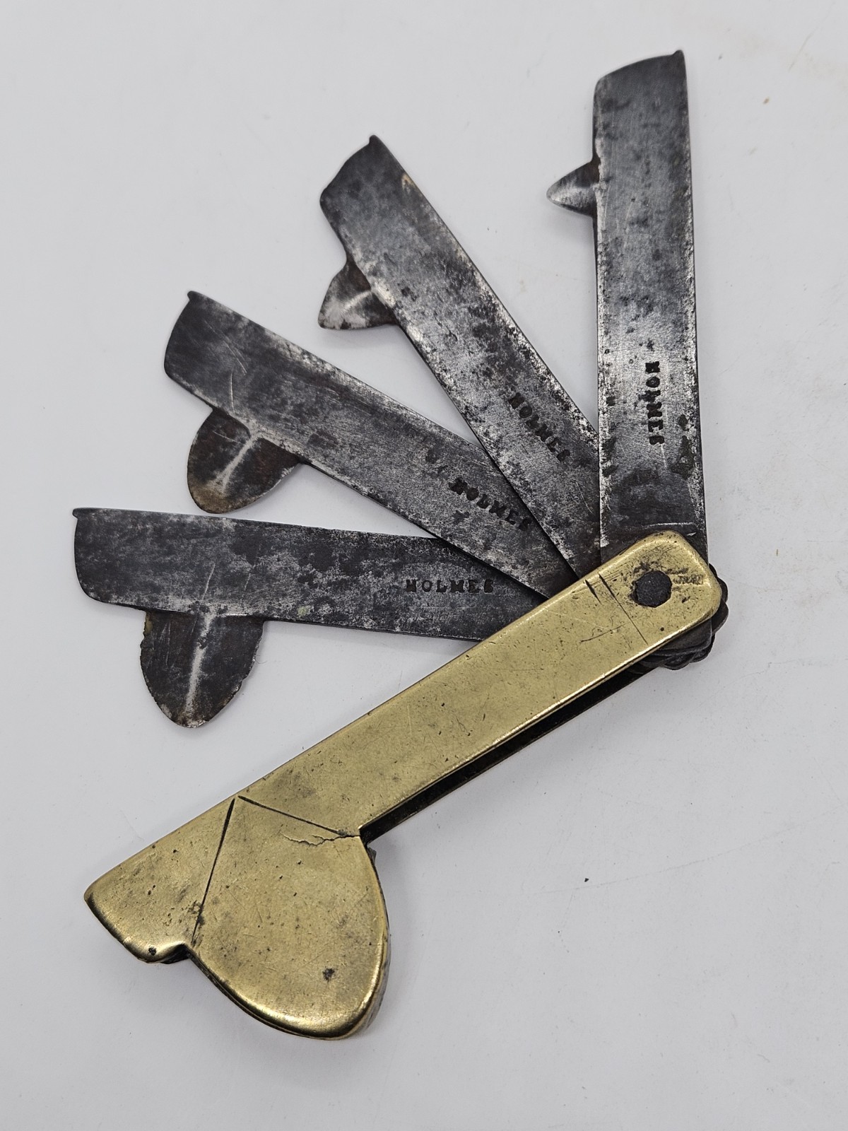 Antique 1800's Holmes Victorian Brass 4 Blade Bloodletting Quack Medical Fleam