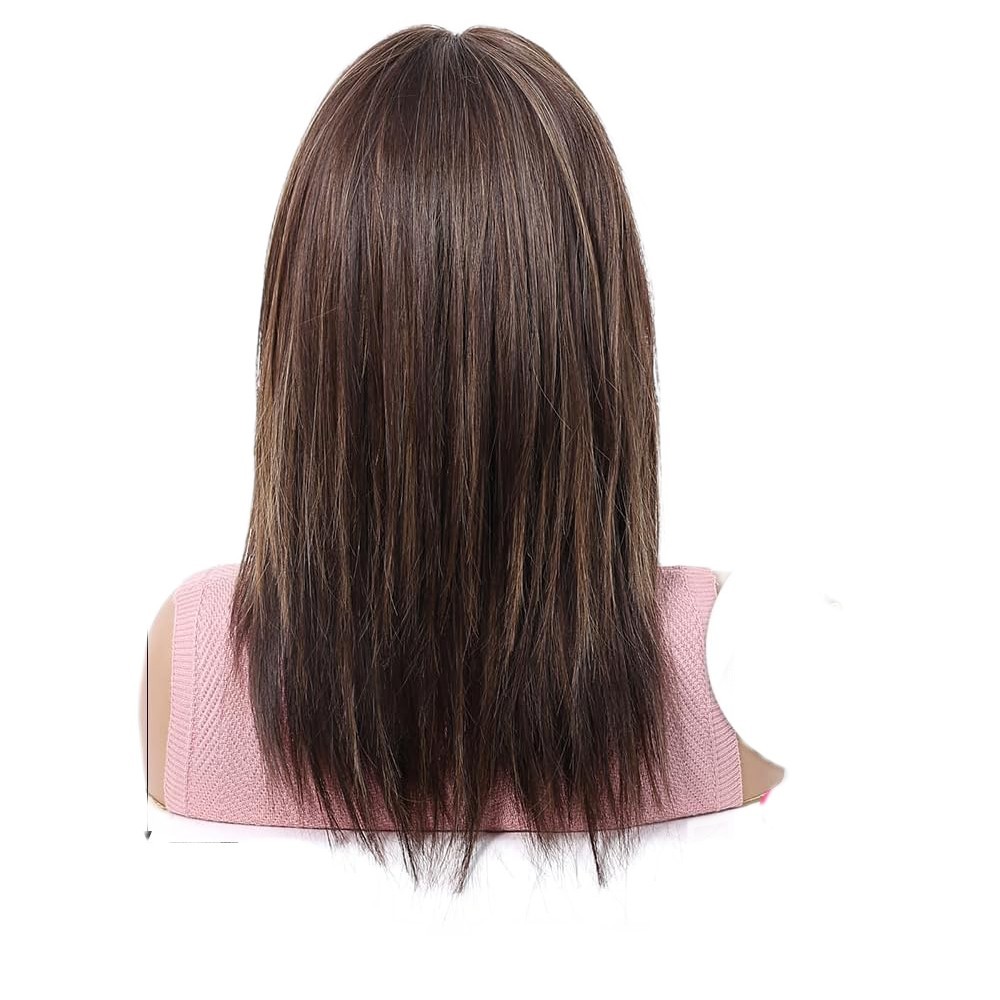 Straight Mixed Brown Heat Resistant Hair Women Cosplay Wigs With Bangs Soft