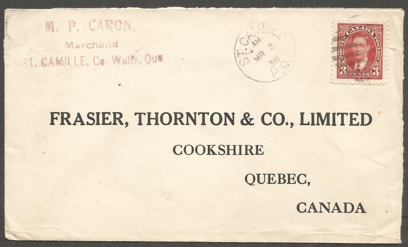 1939 Oliveine Emulsion Tonic Illustrated Advertising Cover 3c CDS St Camille PQ