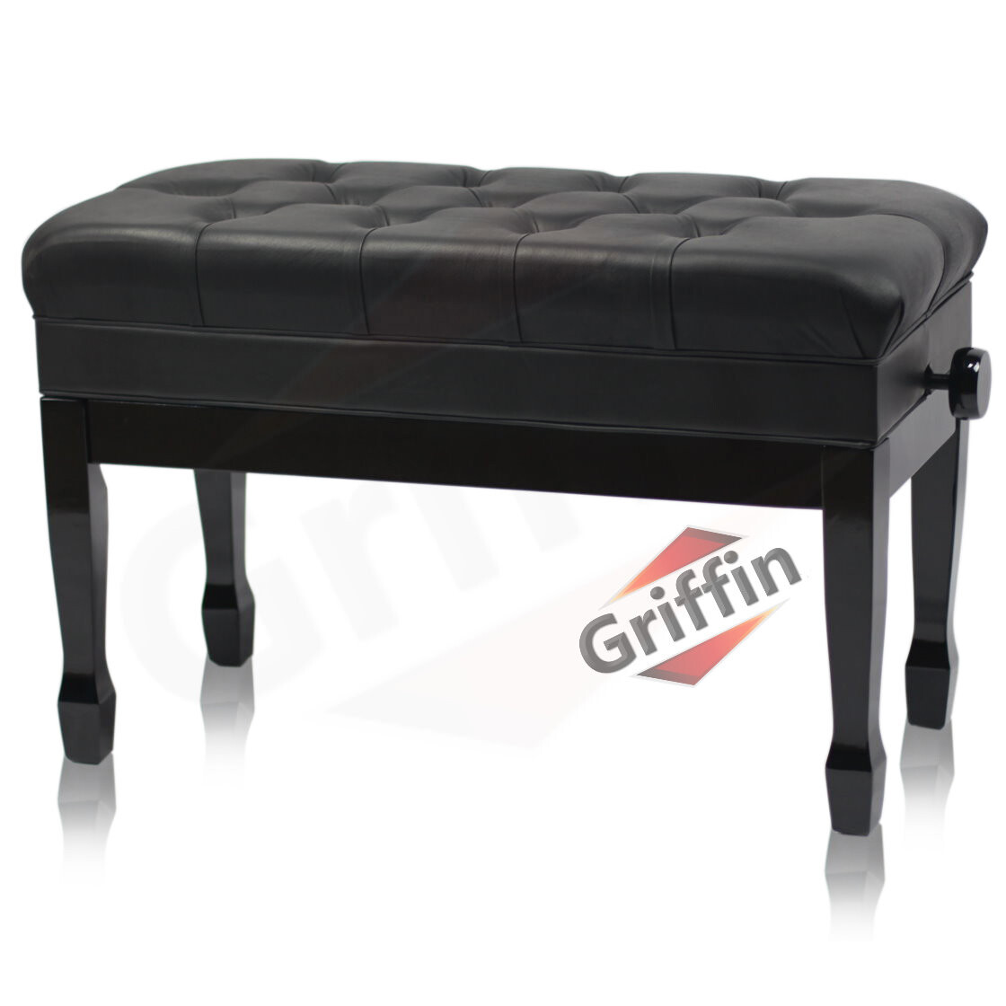 GRIFFIN Genuine Leather Duet Piano Bench Seat | Black Wood Keyboard Guitar Stool