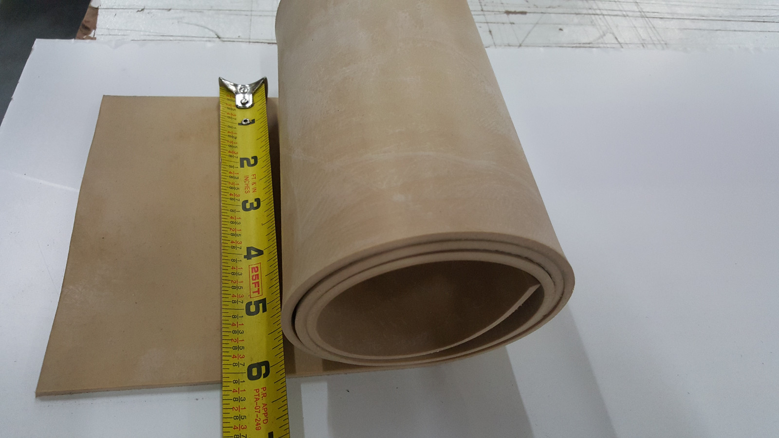 Tan Gum Rubber Roll 1/8 x 6 in x 10 ft, New Sheet Material
