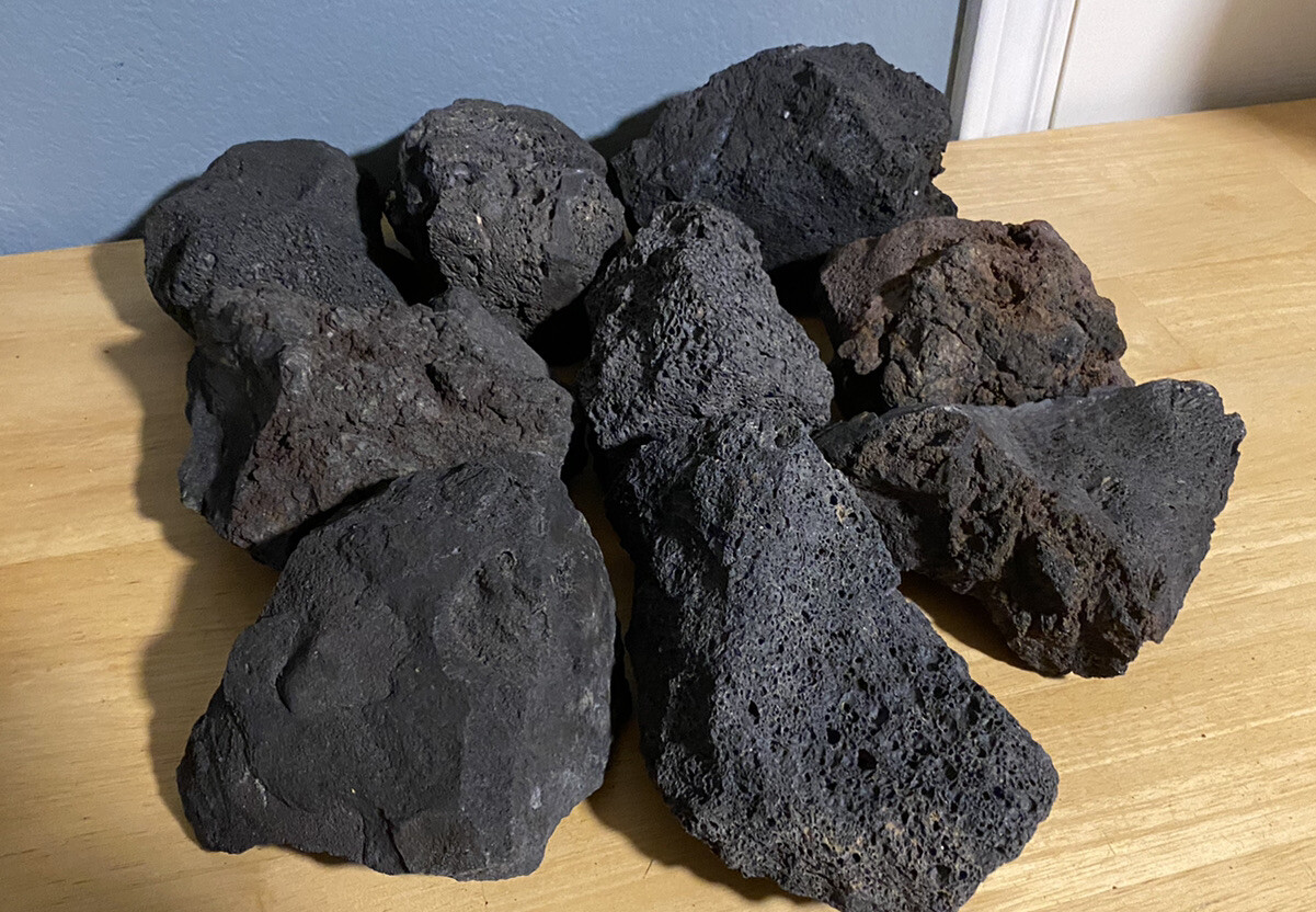 15 lbs. LARGE 6-8” Black Lava Rock (Approx. 15-18) Fire Pit -R&D Rock and Stone