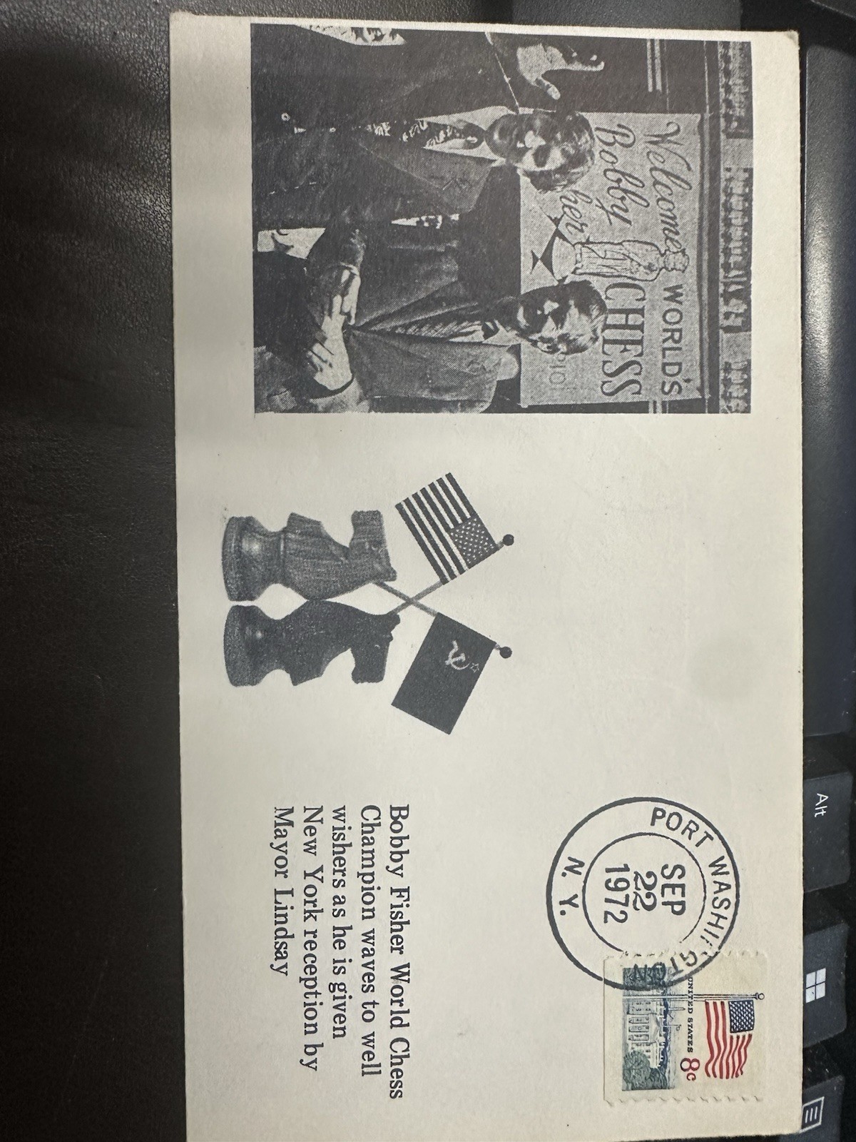 Bobby Fischer and NY Mayor Lindsay Post Envelope Stamped, Water Mark Sep 22 1972