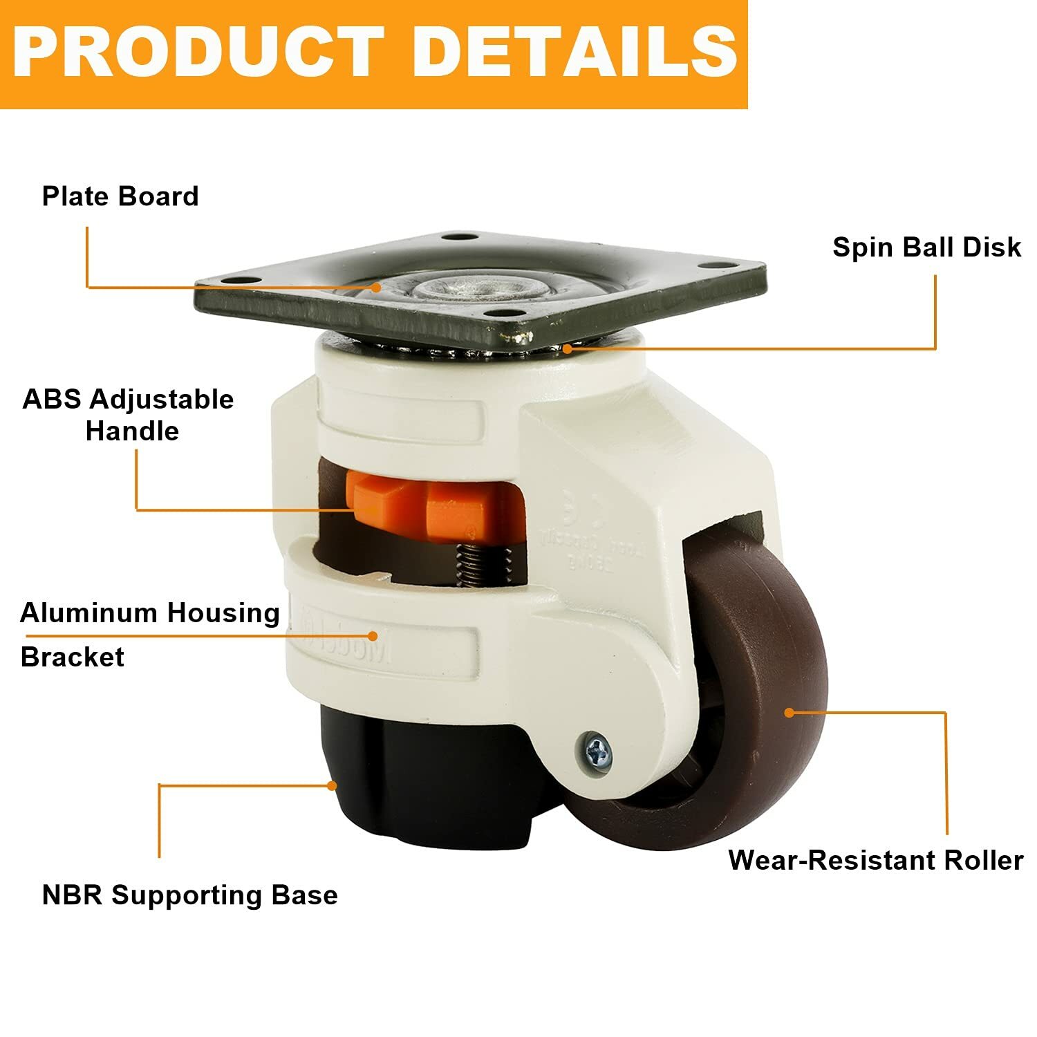 4 Pack Retractable Leveling Machine Casters w/ Nylon Wheel & Rubber Foot 2200lbs