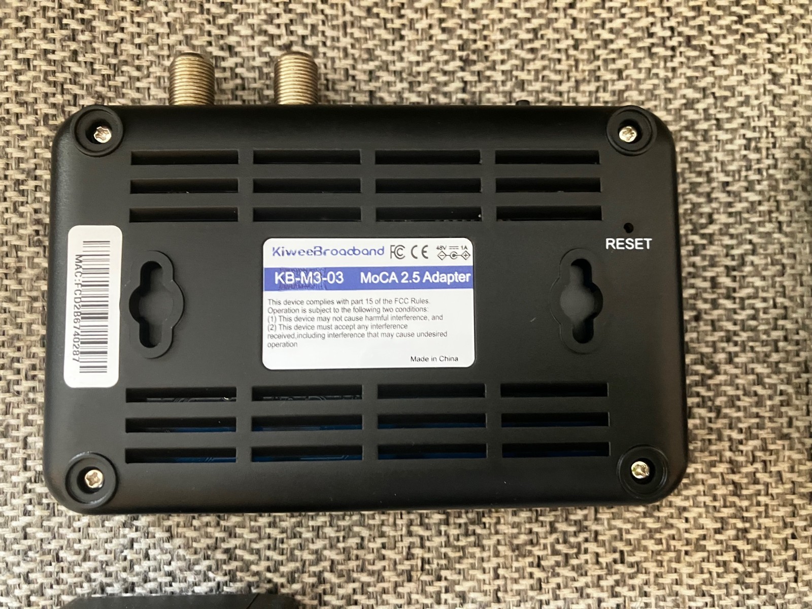 Kiwee Broadband KB-M3-03 MoCA 2.5 Adapter Kit 2.5GbE PoE+ 30W Ethernet Over Coax