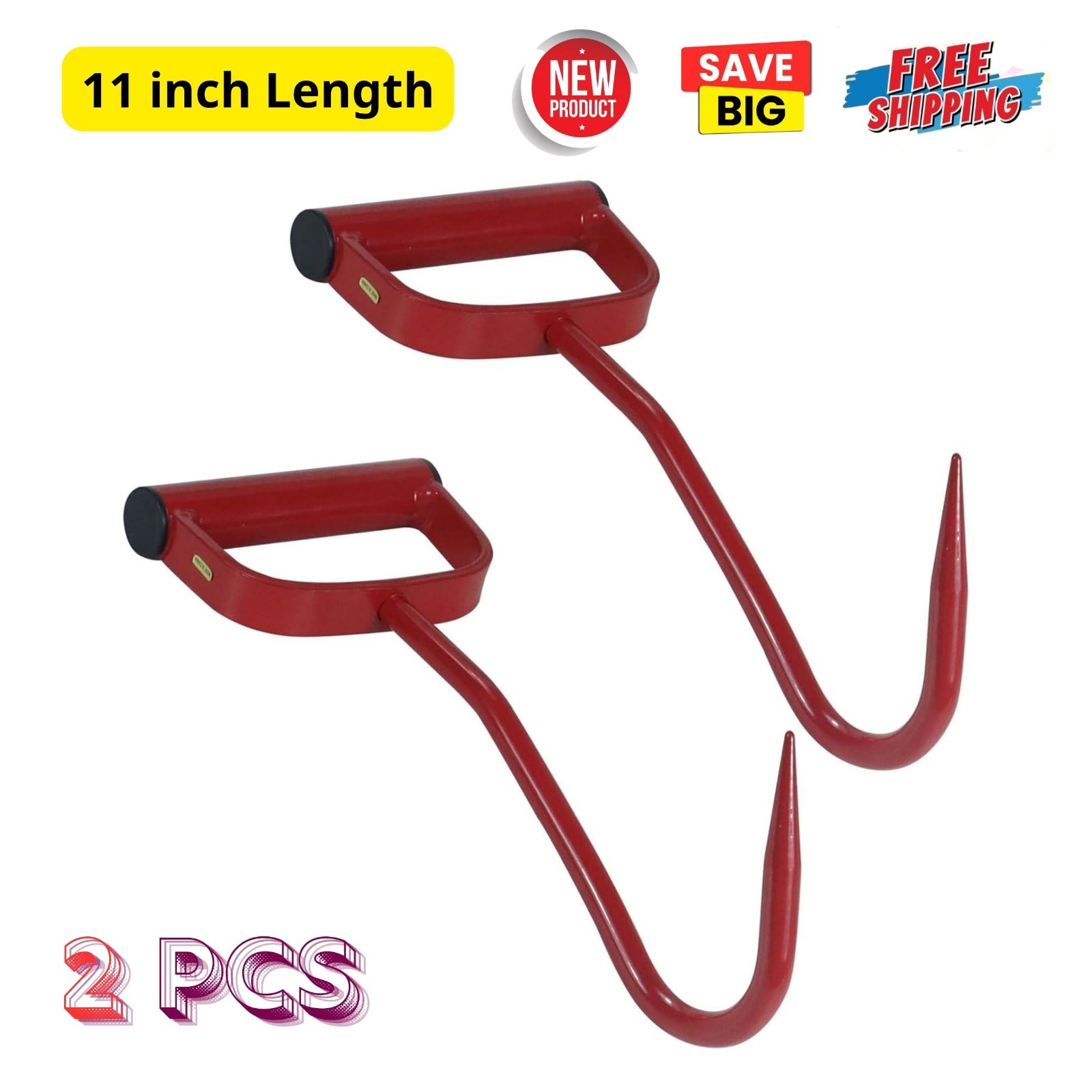 11" Metal Hay Hooks Farmer Rancher Tool for Move Stacking Loading Hay Bale Rolls