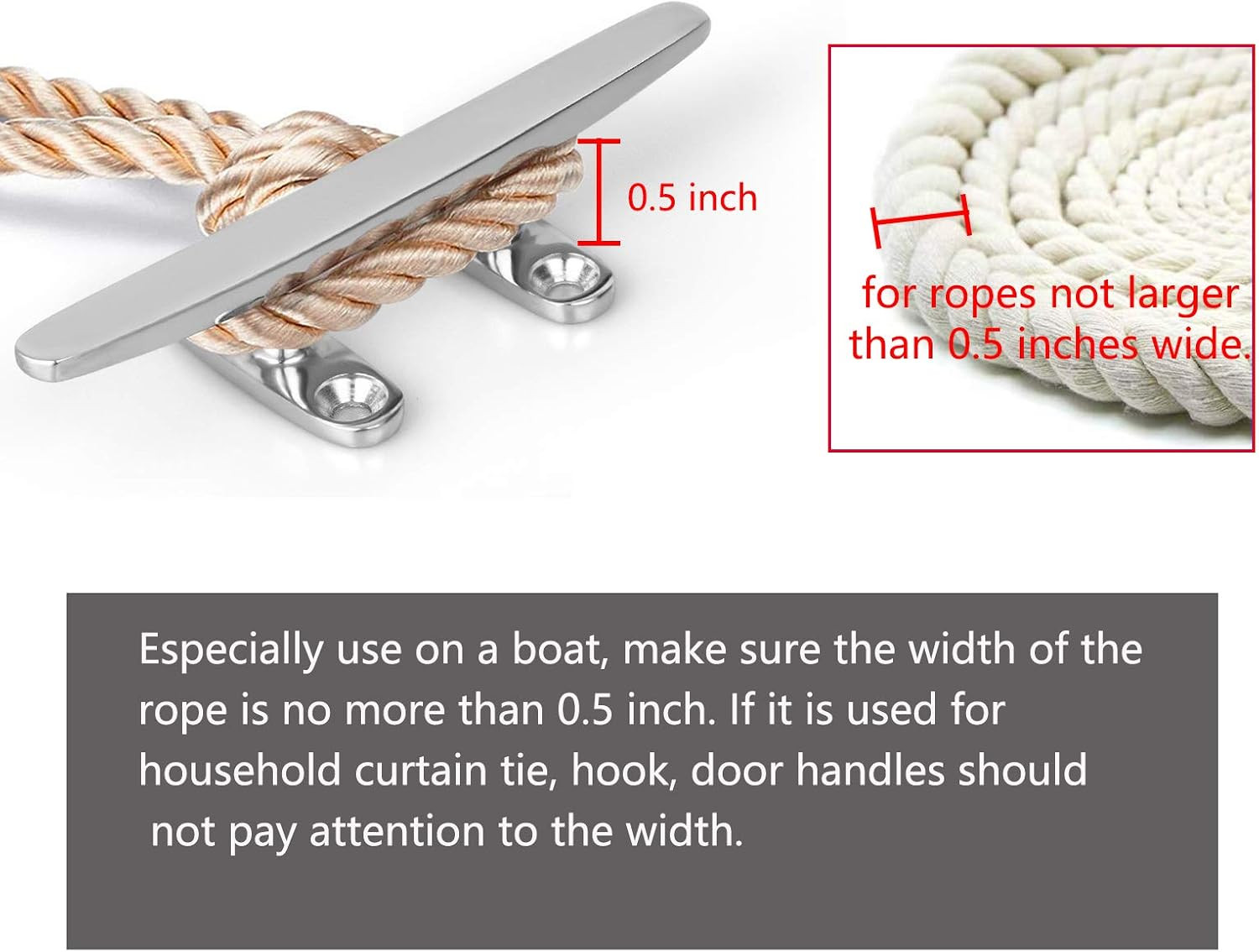 Boat Cleat, Small Dock Cleat 4 Inch Open Base, Heavy Duty 316 Stainless Steel, C