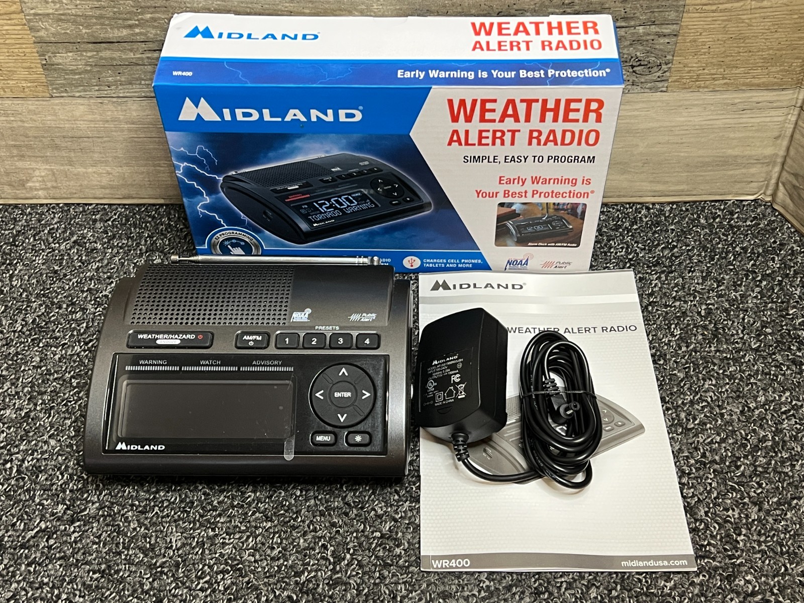 Midland WR400 NOAA Emergency Weather Alert Radio w/ AM FM Radio W/ Power Supply